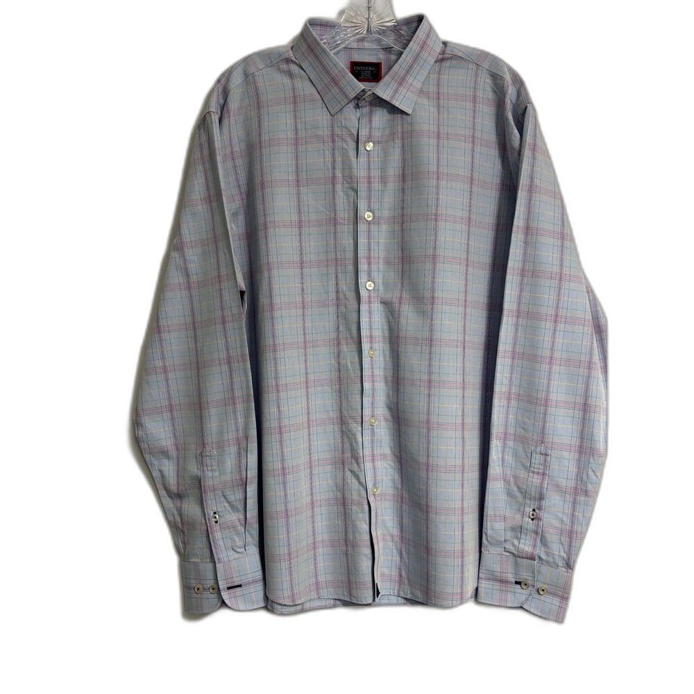 UNTUCKik Alphonse Wrinkle-Free Button Down Shirt Men's XL Blue/Pink Check EUC